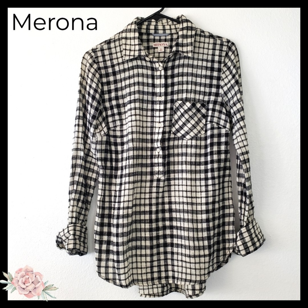 $  3/$15 Merona:Size:S/ Black&White Checkered Shirt